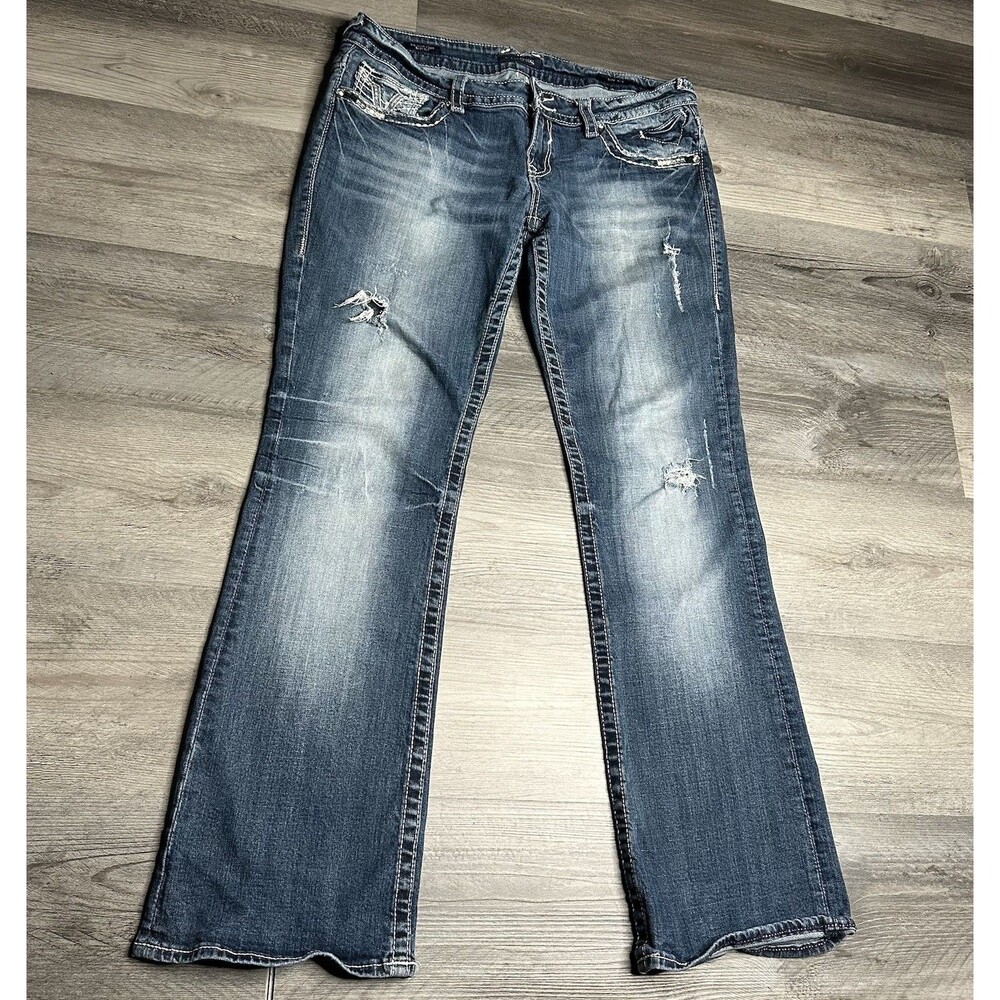 Vigoss The New York Bootcut Jeans Women Size 13/14 L 33 Distressed Bling - Picture 2 of 14